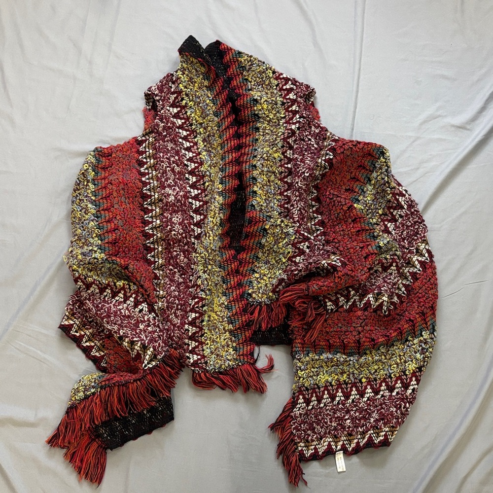 Multicolor Knit Fringe Vest Cardigan